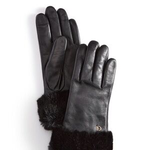 Leather Gloves with Fur Cuff - Black
